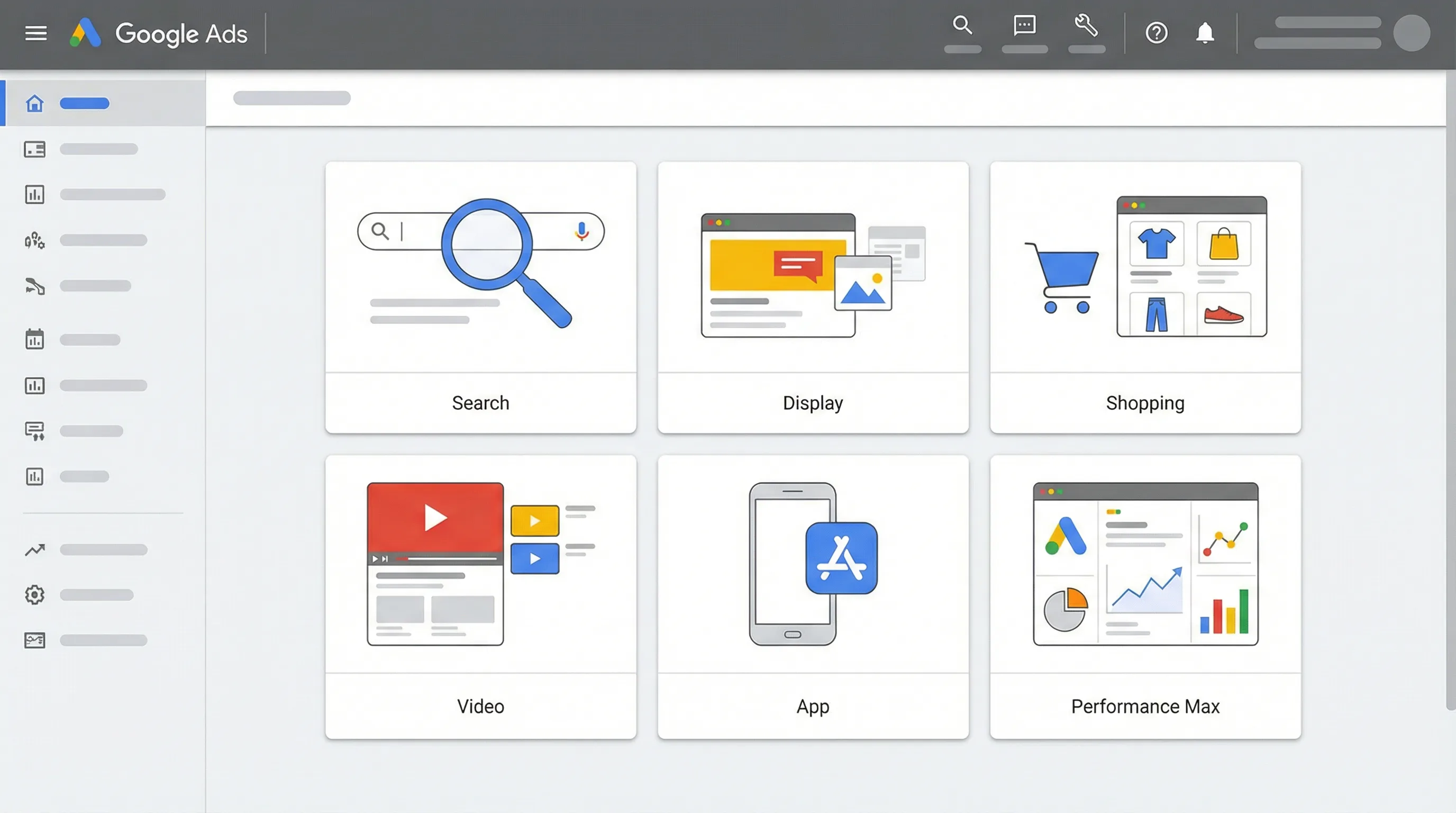 Tipos de campañas y vista de Google Ads